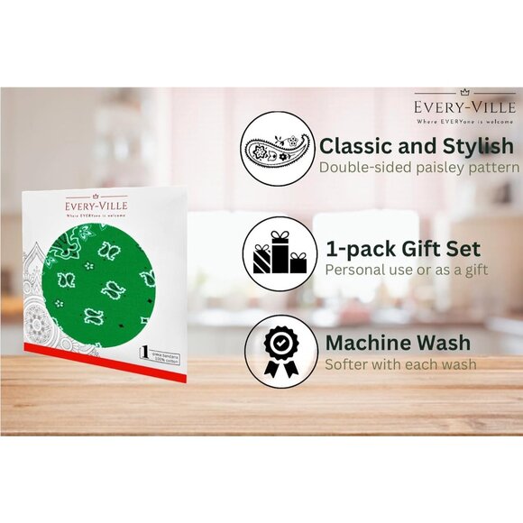 Women's Green Cotton Bandana Large Cowgirl Imported Handkerchief Headband Scarf - Picture 3 of 7